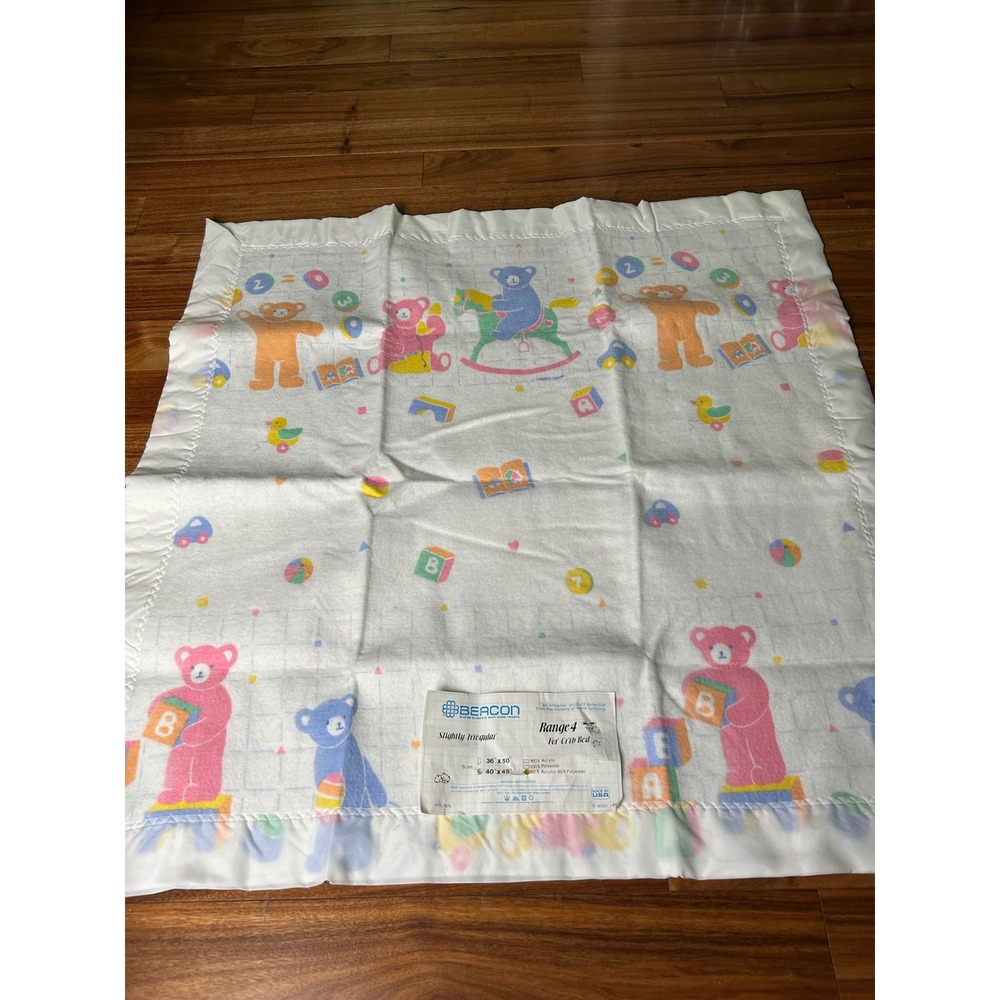 Vintage Beacon Blanket Range 4 for Crib Bed‎ White Teddy Bear Toy Blocks